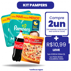 Kit Pampers: Compre 2Un Fralda Pampers Confortsec Bag Super M 70Un + R$ 10,99 Leve 1 Pizza Seara Calabresa + Coca Cola 2L