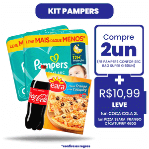 Kit Pampers: Compre 2Un Fralda Pampers Confortsec Bag Super G 60Un + R$ 10,99 Leve 1Un Coca-Cola 1Un Pizza Seara Frango C/Catupiry