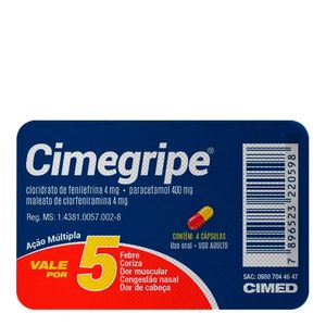 Cimegripe 400mg/4mg/4mg 4 Cápsulas Duras