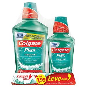 Kit Colgate Enxaguante Bucal Plax Fresh Mint 500ml + 250ml