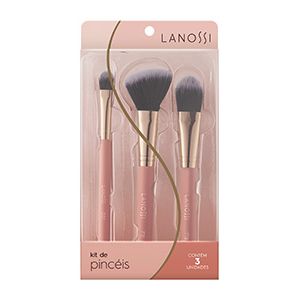 Kit Pincéis Maquiagens Lanossi Gold Rose 3 Unidades