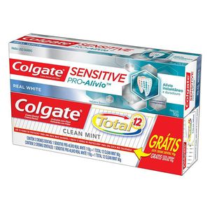 Kit Colgate Creme Dental Sensitive Pro-Alívio Real White 110g + Creme Dental Total 12 Clean Mint 90g