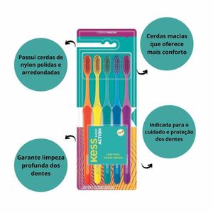 Kit Kess Escova de Dentes Basic Action Macia 5 Unidades