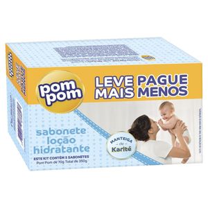 Sabonete em Barra Infantil Pom Pom Loção Hidratante 5 Unidades de 80g