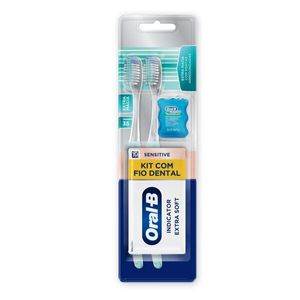 Escova Dental Oral-B Sensitive Extra Macia Soft com 2 Unidades + Fio Dental Satin Floss Menta