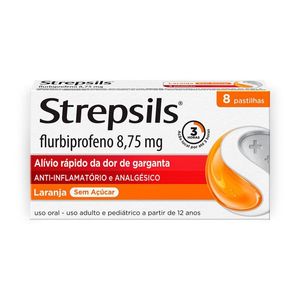 Pastilhas para garganta Strepsils Sabor Laranja - Sem açúcar - Caixa 8Pastilhas