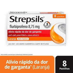 Pastilhas para garganta Strepsils Sabor Laranja - Sem açúcar - Caixa 8Pastilhas