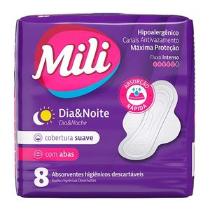 Absorvente Mili Dia/Noite Suave com Abas 8 Unidades