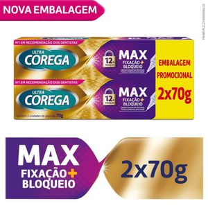 Creme Fixador de Dentadura Ultra Corega Max Fixação + Bloqueio Sem Sabor2 unidades 70g cada