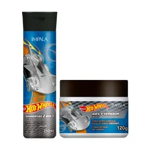 Kit Impala Hot Wheels Shampoo 2 em 1 250ml + Gel Fixador 120g Azul