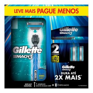 Kit Gillette Aparelho Mach3 Acqua Grip + 3 Cargas Leve + Pague-