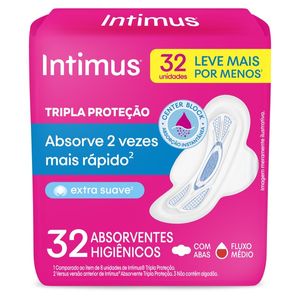 Absorvente Intimus Gel Tripla Proteção Suave com Abas 32 Unidades