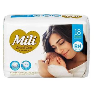 Fralda Mili Ultra Love e Care Premium RN 18 unidades