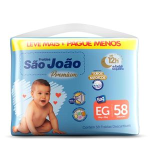 Fralda São João Premium Bag Eg com 58 unidades