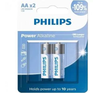 Pilha Philips Alcalina AA 1 5V LR6P2B/59 com 2 unidades