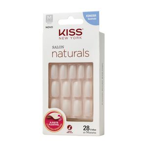 Unhas Postiças Kiss New York Salon Natural Médio Quadrado 28 Unidades