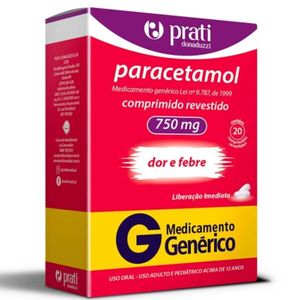 Paracetamol 500mg Genérico Prati 20 Comprimidos Revestidos