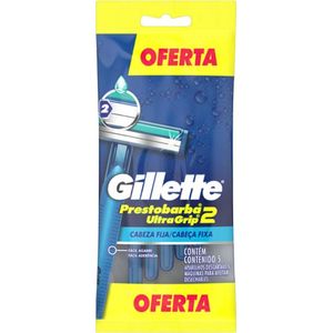 Aparelho Descartável Gillette Prestobarba2 Ultragrip Cabeça Fixa 5 Unidades