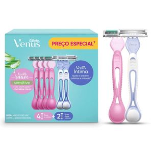 Kit Gillette Venus Aparelhos Descartáveis Suave Sensitive 4 + Íntima 2 Unidades
