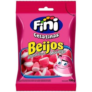 Bala Fini Gelatina Beijos Morango 100g