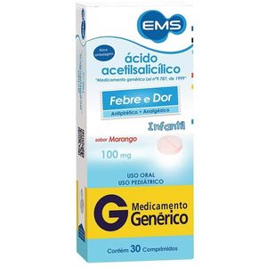AAS Infantil Ácido Acetilsalicílico Genérico EMS 100mg 30 Comprimidos