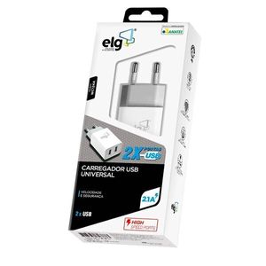 Carregador ELG Tomada Universal - 2 USB - 1A/2 1A - WC124A