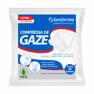 Compressa de Gaze Sanfarma Estéril Não Aderente 10 Unidades