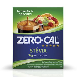 Adoçante Zero Cal Stevia 50 Sachês de 800mg