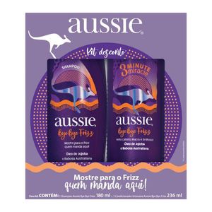 Kit Aussie Shampoo 180ml + Condicionador 236ml Bye Bye Frizz Óleo de Jojoba e Babosa