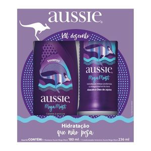 Kit Aussie Shampoo 180ml + Condicionador 236ml Mega Moist Óleo de Jojoba e Algas Marinhas