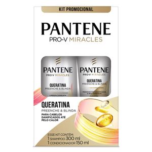 Kit Pantene Shampoo 300ml + Condicionador 150ml Queratina Preenche e Blinda