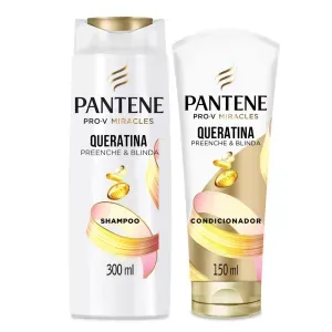 Kit Pantene Shampoo 300ml + Condicionador 150ml Queratina Preenche e Blinda