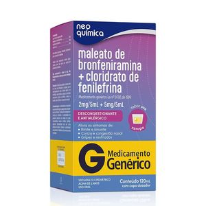 Maleato de Bronfeniramina 2mg + Cloridrato de Fenilefrina 5mg Xarope 120ml Genérico Neo Química